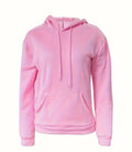 Cozy Women's Long Sleeve Hoodie With Pockets in soft pink color - perfect for chilly days and lounging. Made from a soft polyester blend and machine washable.