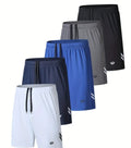 Men's 5 Pack Quick Dry Athletic Shorts featuring a variety of colors, including white, navy, blue, gray, and black. Perfect for workouts, sports, or casual wear, these shorts come with pockets and an elastic waistband for comfort.