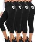 Women's 4 Pack High Waisted Capri Leggings with Pockets in black, featuring tummy control and butt lift design, perfect for workouts and lounging.