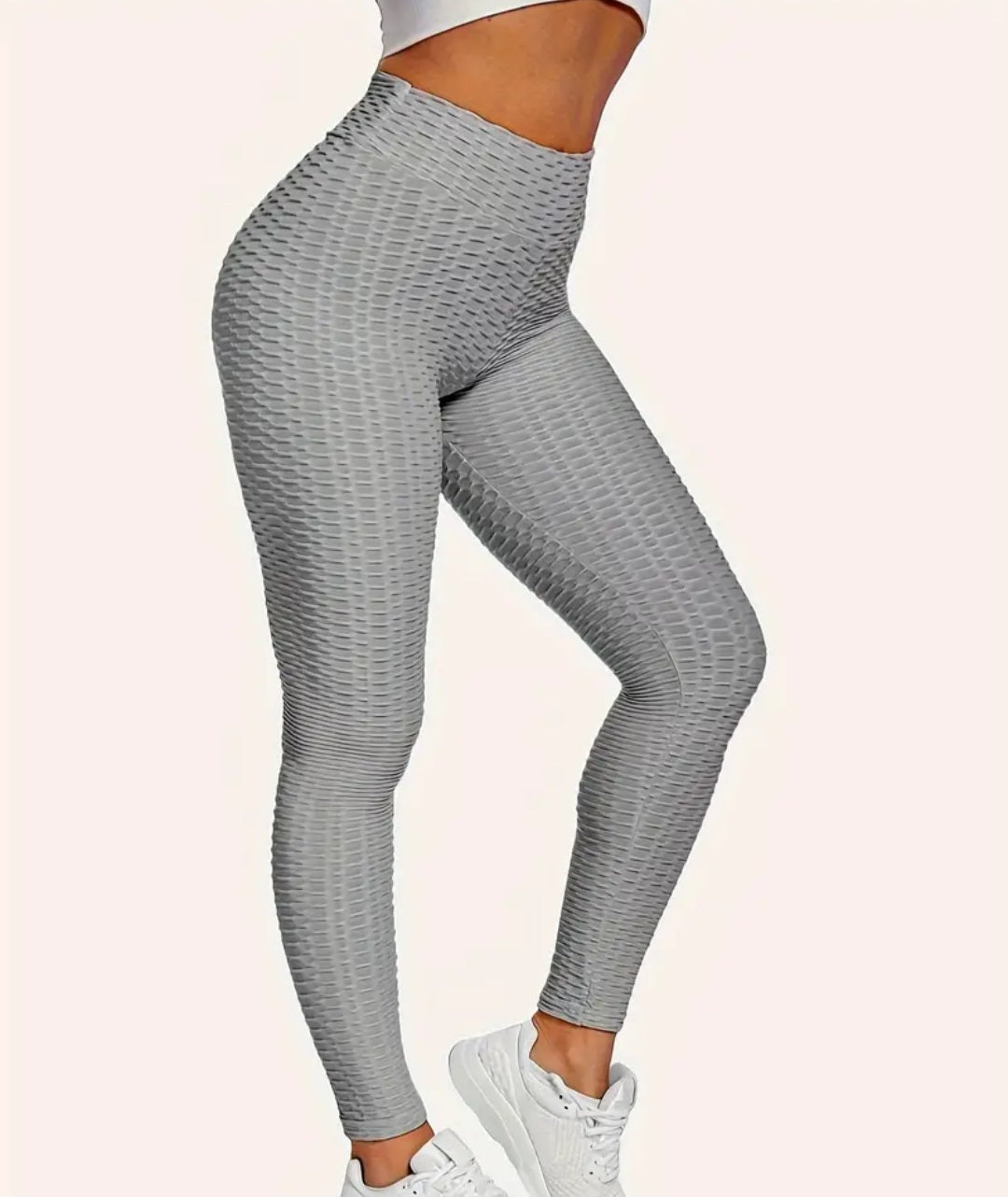 Women's Solid Color Slimming Butt Lifting Yoga Pants - Honeycomb Activewear Leggings in sleek gray, designed for comfort and style during any fitness activity.